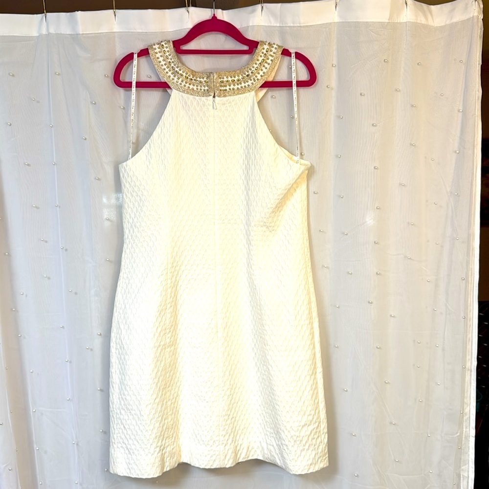Lilly Pulitzer NWT Size 6 Elegant White Halter Dress with Gold Accents (0504) - Picture 8 of 9